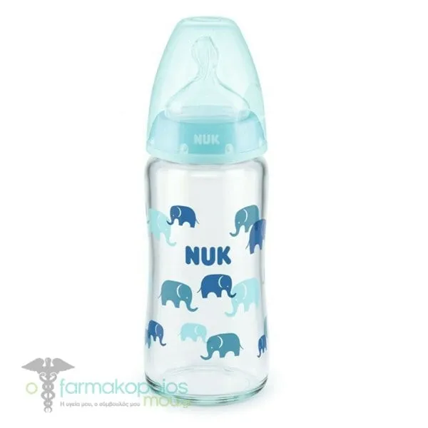 NUK Baby Bottle First Choice + (10,745,124) Temperature Control Indicator with Silicone Nipple 0-6 Months, 240ml - Γαλάζιο
