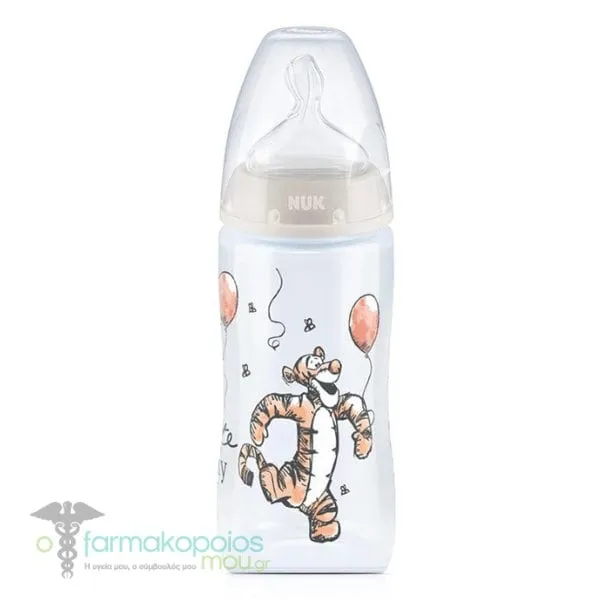 NUK First Choice Winnie the Pooh Plastic Baby Bottle with Temperature Control 0-6m, 300ml - Γκρί