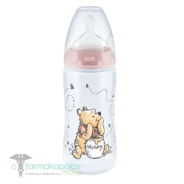 NUK First Choice Winnie the Pooh Plastic Baby Bottle with Temperature Control 0-6m, 300ml - Ρόζ
