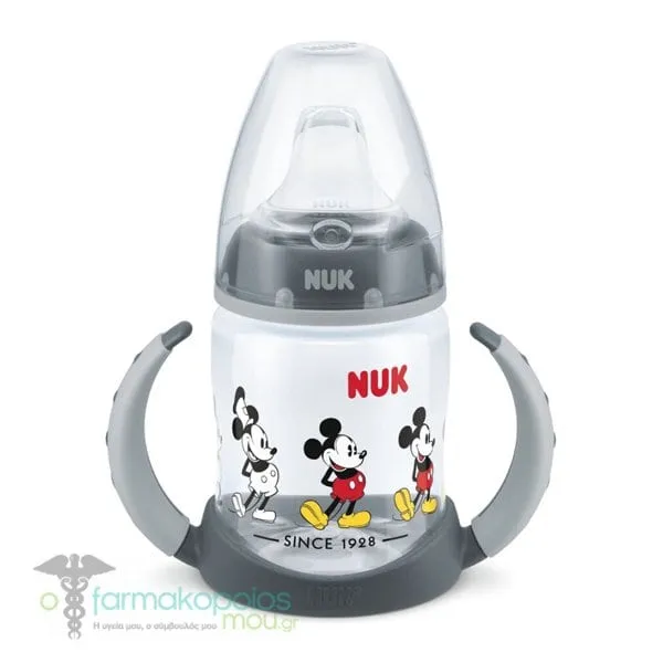 NUK First Choice Disney Mickey Baby Bottle with Silicone Spout & Handles, 150ml - Γκρί