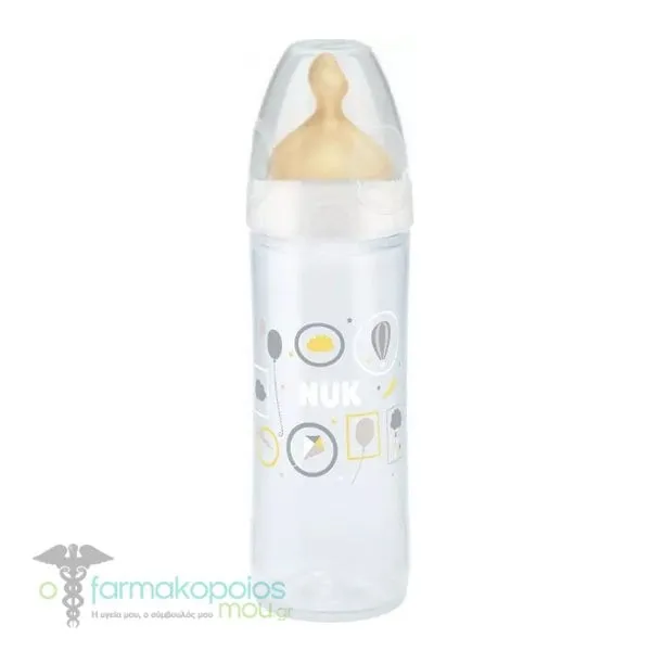 NUK First Choice+ New Classic Plastic Baby Bottle with Latex Teat Medium 6m+, 250ml - 008 Λευκό