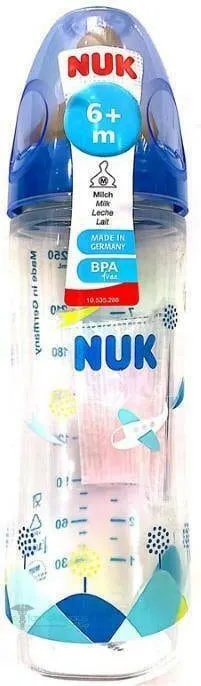 NUK First Choice+ New Classic Plastic Baby Bottle with Latex Teat Medium 6m+, 250ml - Μπλέ