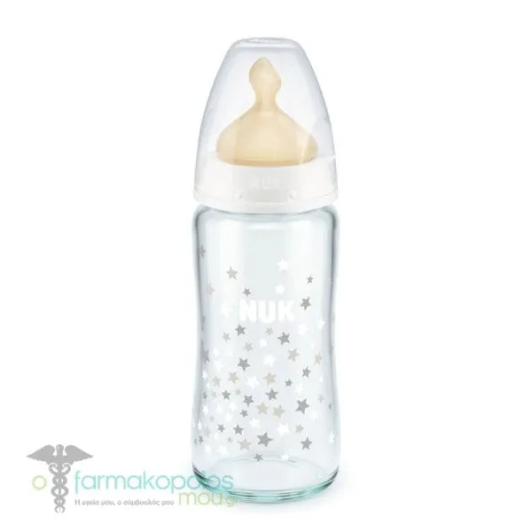 Nuk First Choice+ No Colic 0-6m Glass Latex, 240ml - 008 Λευκό