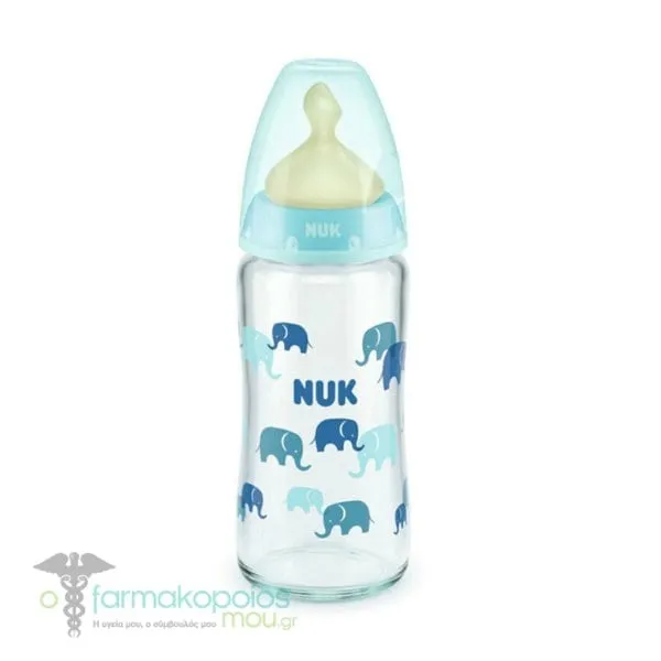 Nuk First Choice+ No Colic 0-6m Glass Latex, 240ml - Μπλέ