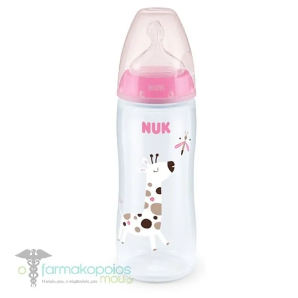 Nuk First Choice Plus Flow Control No Colic 6-18m Plastic Baby Bottle with Silicone Nipple, 300ml - Ρόζ