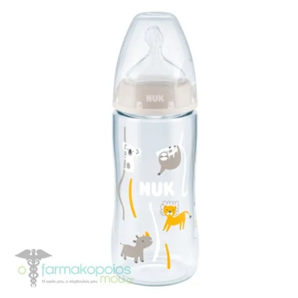 Nuk First Choice Plus Flow Control No Colic 6-18m Plastic Baby Bottle with Silicone Nipple, 300ml - Γκρί