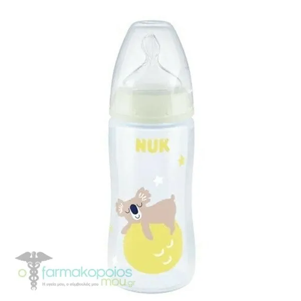 NUK First Choice Plus Night Bottle with Temperature Control 6-18m (10.527.941), 300ml - Διαφανές-Αρκουδάκι