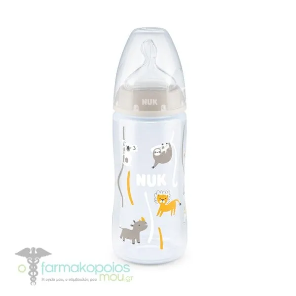 NUK First Choice+ Temperature Control Baby Bottle Silicone Teat 6-18m, 300ml - Γκρι Λιοντάρια