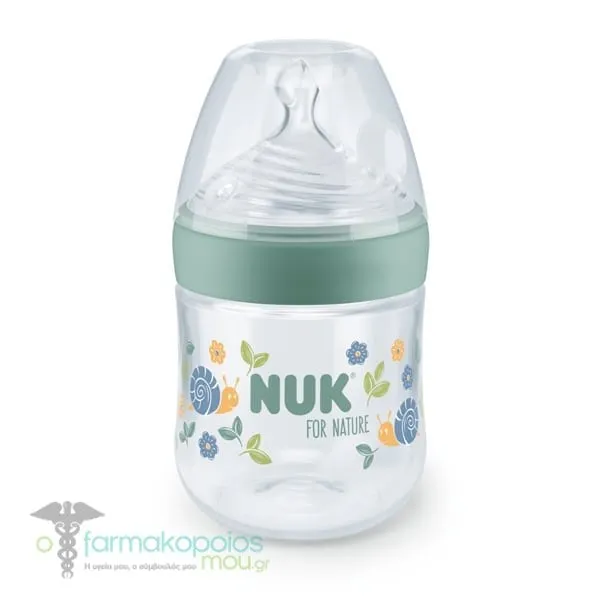 Nuk For Nature PP Baby Bottle Temperature Control Small Silicone Teat 0-6m, 150ml - Πρασινο
