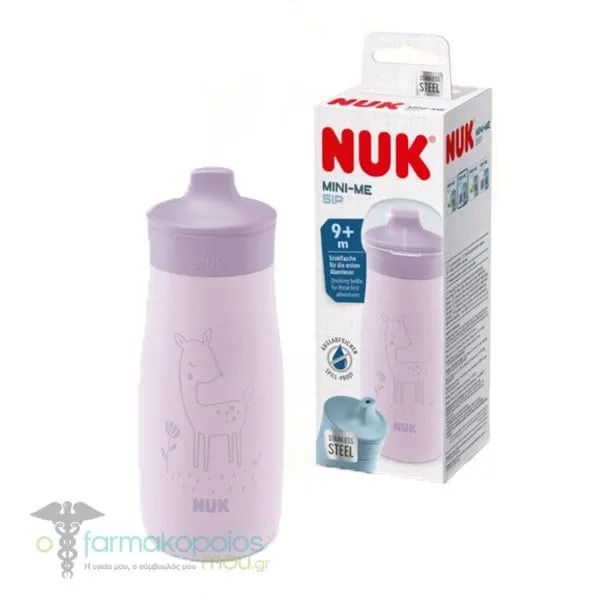 NUK Mini-Me Sip Children's Bottle with Spout & Stainless Steel 9m+, 300ml - Λιλά Ελάφι