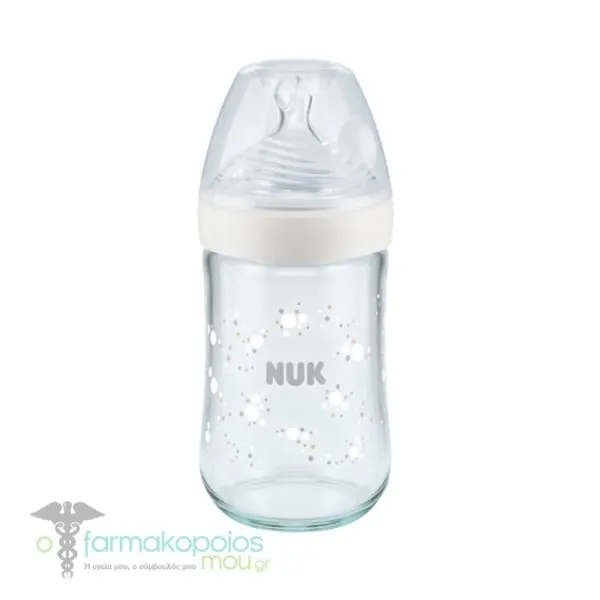 Nuk Nature Sense Γυάλινο Μπιμπερό με Δείκτη Ελέγχου Θερμοκρασίας 0-6m, 240ml - Άσπρο