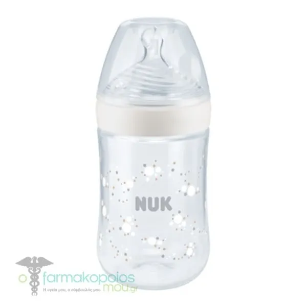 Nuk Nature Sense Μπιμπερό με Δείκτη Ελέγχου Θερμοκρασίας & Θηλή Σιλικόνης Μέγεθος M, 260ml - Άσπρο