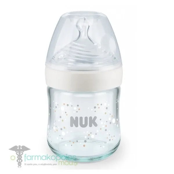 NUK Nature Sense Even Softer Series (10.747.112) Glass Baby Bottle with Silicone Nipple Size S, 0-6m, 120ml - Άσπρο Βούλες