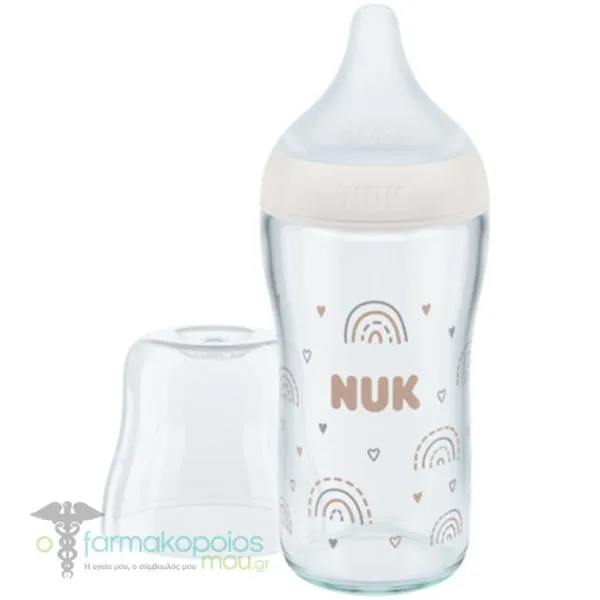 Nuk Perfect Match Glass Bottle PP Medium 3m+, 230ml - Ουράνιο Τόξο