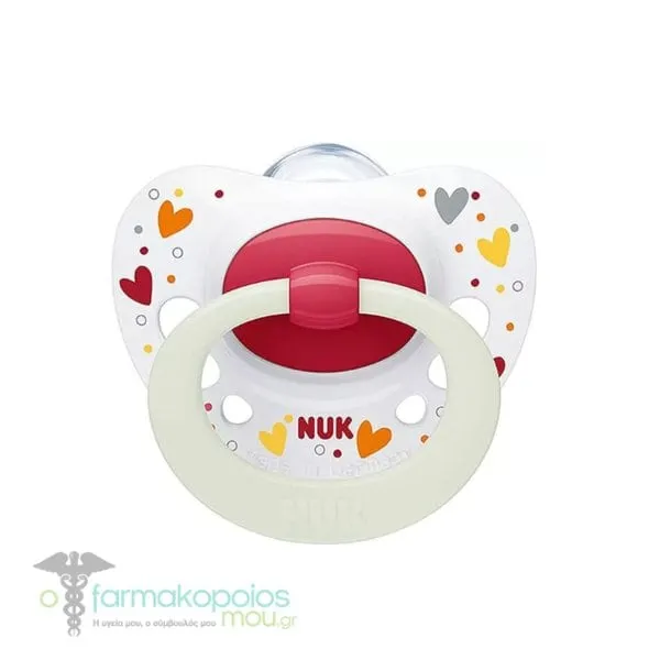 NUK Signature Night Silicone Soother 0-6m, 1pc - Άσπρο-Κόκκινο