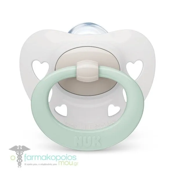 Nuk Signature Night Glow in the Dark Silicone Pacifier 18-36m, 1pc - Λευκό-Καρδούλες