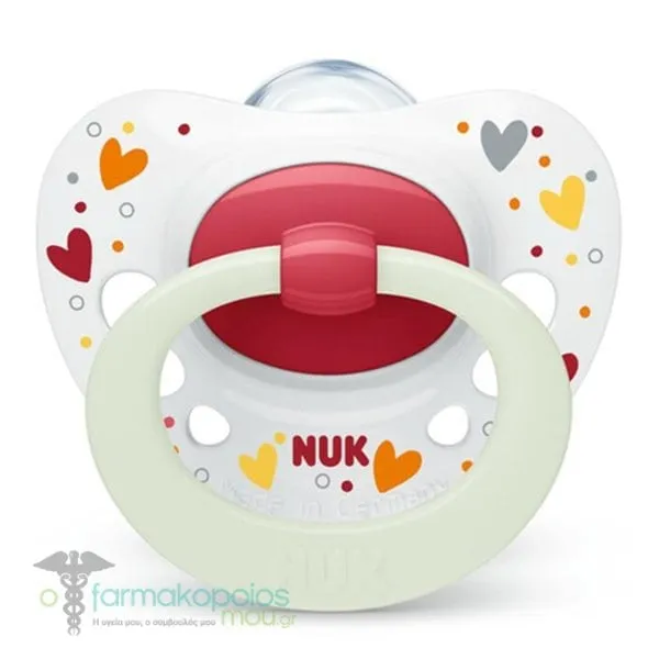 NUK Signature Night Silicone Soother 6-18m, 1pc - Άσπρο-Καρδούλα