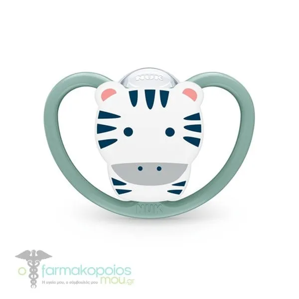 Nuk Space (10.739.511) Silicone Pacifier with Case 18-36m, 1pc - Πράσινο-Ζέμπρα