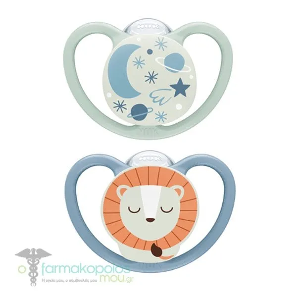 NUK Space Night Silicone Soother with Box 18-36m, 2pcs - Πράσινο-Γαλάζιο