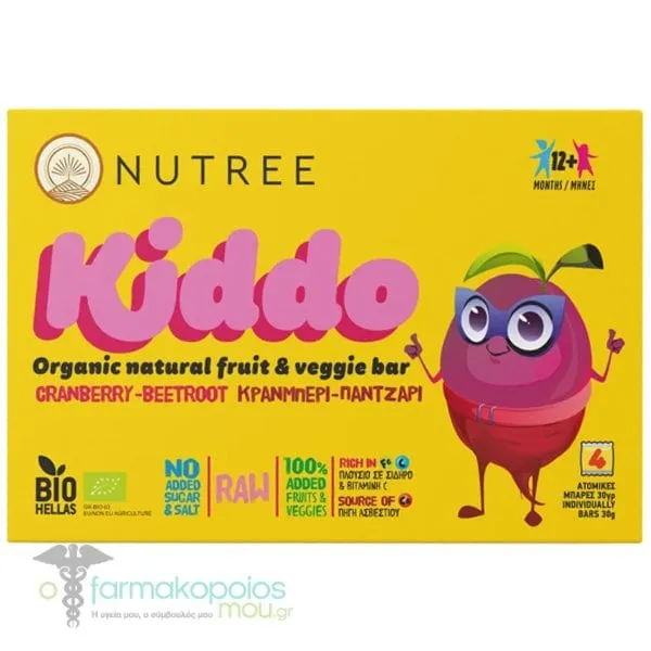 Nutree Kiddo Beetroots & Cranberry Παιδική Μπάρα με Γεύση Κράνμπερι & Παντζάρι, 30gr