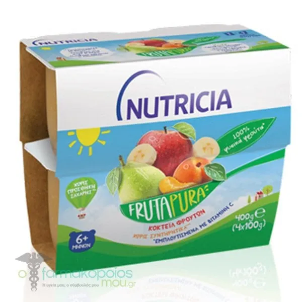 Nutricia Frutapura Έτοιμη Φρουτόκρεμα με Κοκτέιλ 4 Φρούτων από 6m+, 4x100g
