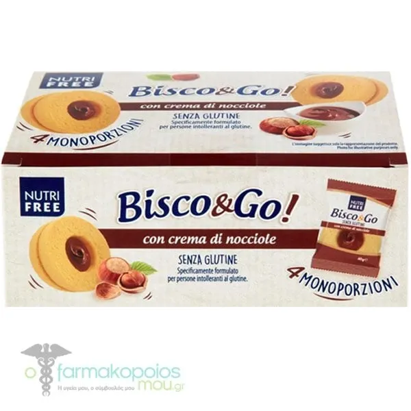 NutriFree Bisco&Go Cookies with Hazelnut Cream Gluten Free, 160gr