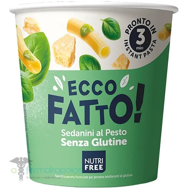 Nutrifree Ecco Fatto Ready Meal Pasta Sedanini with Pesto Gluten Free, 70gr