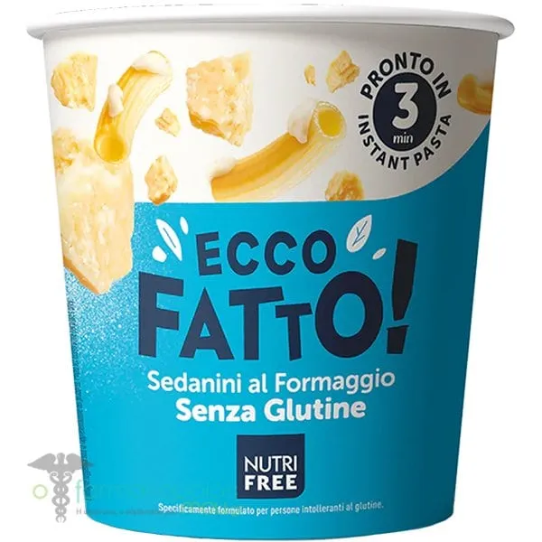 Nutrifree Ecco Fatto Ready Meal Pasta Sedanini with Cheese Gluten Free, 70gr