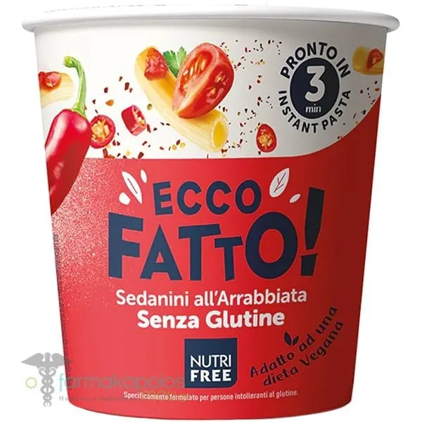 Nutrifree Ecco Fatto Ready Meal Pasta Sedanini with Arabbiata Gluten Free, 70gr