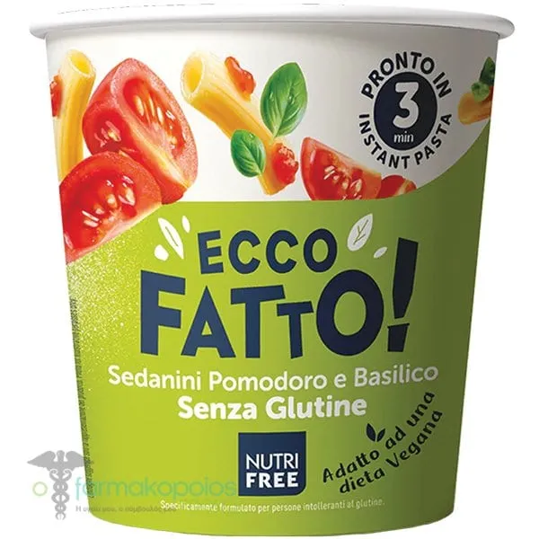 Nutrifree Ecco Fatto Ready Meal Pasta Sedanini with Tomato & Basil Gluten Free, 70gr