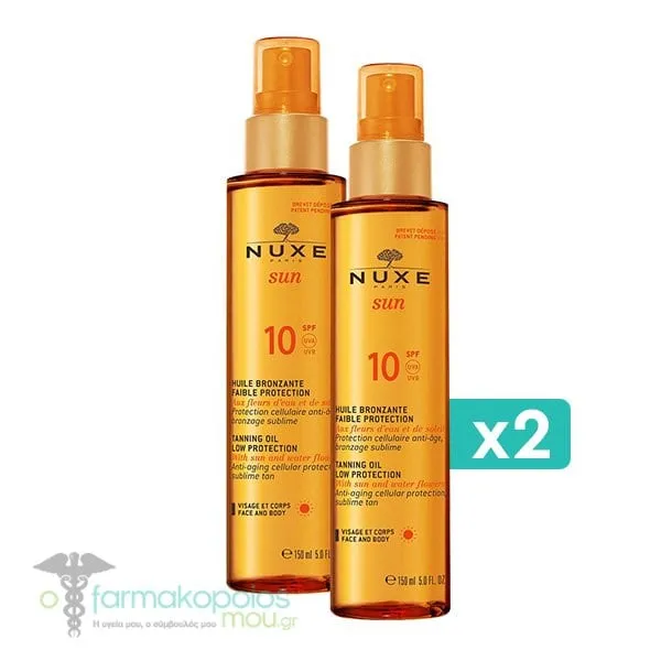 2 x Nuxe Sun Tanning Sun Oil Low Protection SPF10, 2 x 150ml