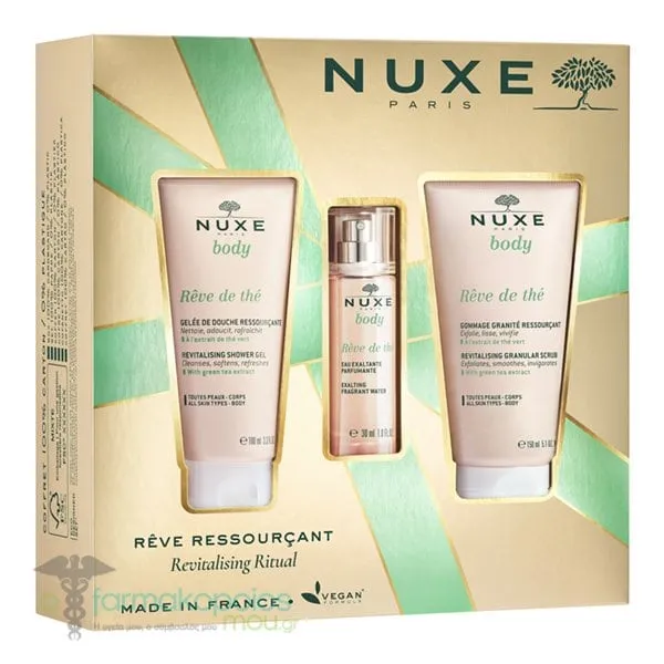 Nuxe Xmas Revitalising Ritual Set with Reve de The Granular Scrub, 150ml, Shower Gel, 100ml & Exalting Fragrant Water, 30ml, 1set