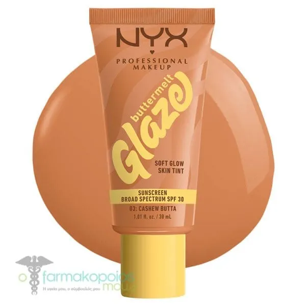 NYX PROFESSIONAL MAKE UP Buttermelt Glaze Soft Glow Skin Tint + SPF/FPS 30, 30ml - 03 Cashew