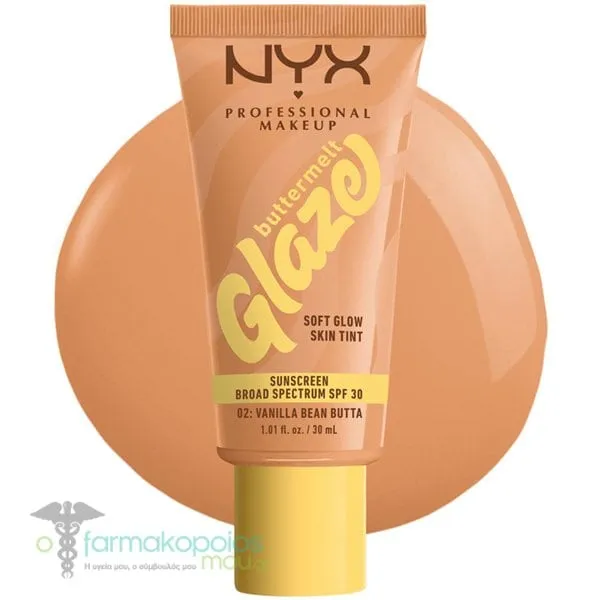 NYX PROFESSIONAL MAKE UP Buttermelt Glaze Soft Glow Skin Tint + SPF/FPS 30, 30ml - 02 Vanilla Bean
