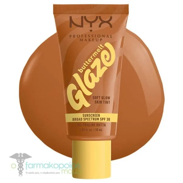 NYX PROFESSIONAL MAKE UP Buttermelt Glaze Soft Glow Skin Tint + SPF/FPS 30, 30ml - 06 Praline