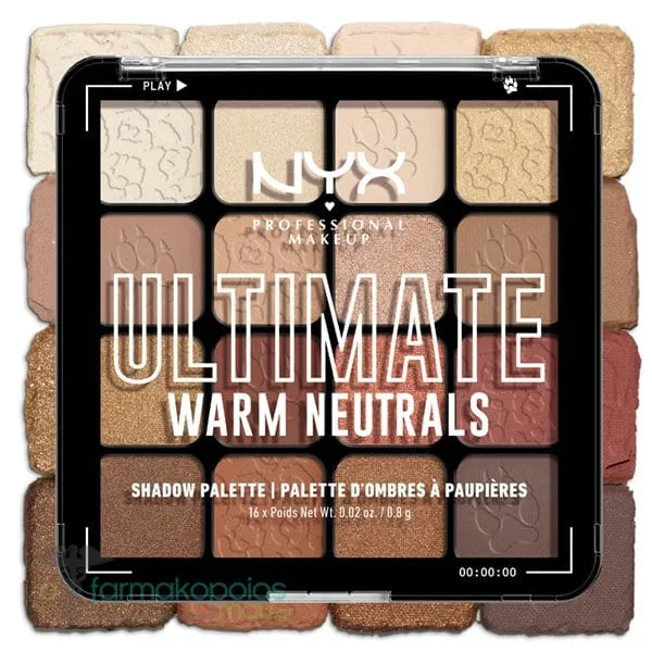NYX PROFESSIONAL MAKE UP Ultimate Shadow Palette Warm Neutrals, 16 x 0.8g