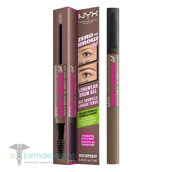 NYX PROFESSIONAL MAKE UP Zero to Brow Longwear Brow Gel, 2ml - Ash Brown