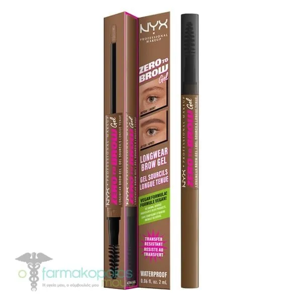NYX PROFESSIONAL MAKE UP Zero to Brow Longwear Brow Gel, 2ml - Taupe