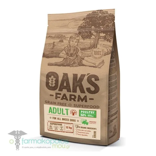 Oak's Farm Adult Complete Food for Dogs of All Breeds with Poultry, 12kg