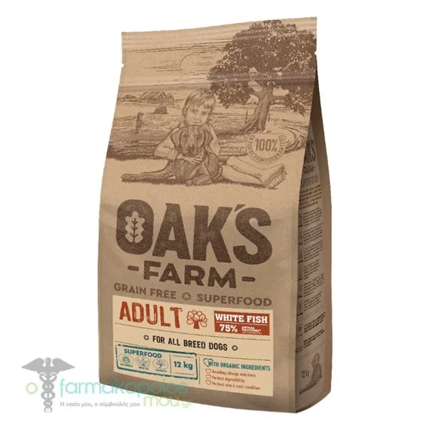 Oak's Farm Adult Complete Food for Dogs of All Breeds with White Fish, 12kg