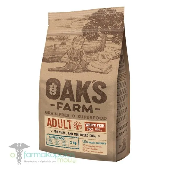 Oak's Farm Adult Complete Food for Dogs of Small & Very Small Breeds with White Fish, 2kg