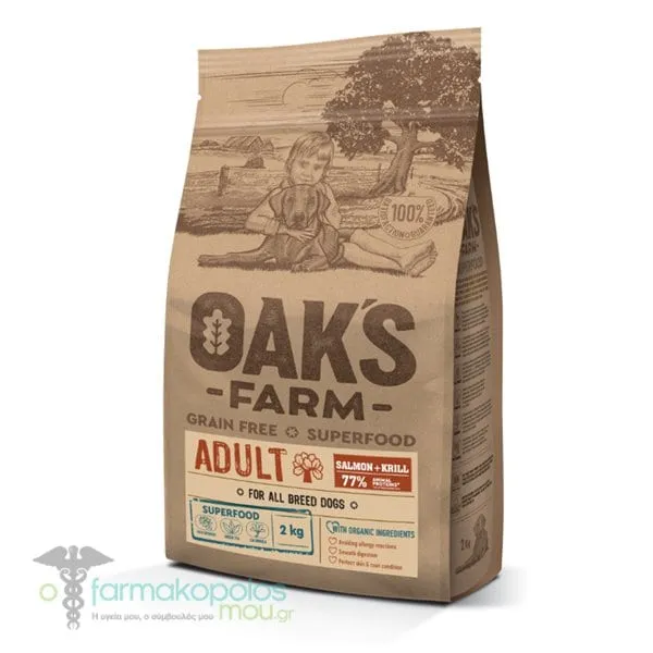 Oak's Farm Adult Complete Food for Adult Dogs of All Breeds with Salmon & Krill, 2kg