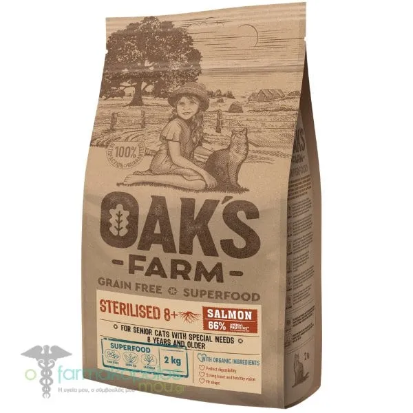 Oak's Farm Grain Free Superfood Sterilised Salmon for Senior Cats With Special Needs 8y+, 2kg