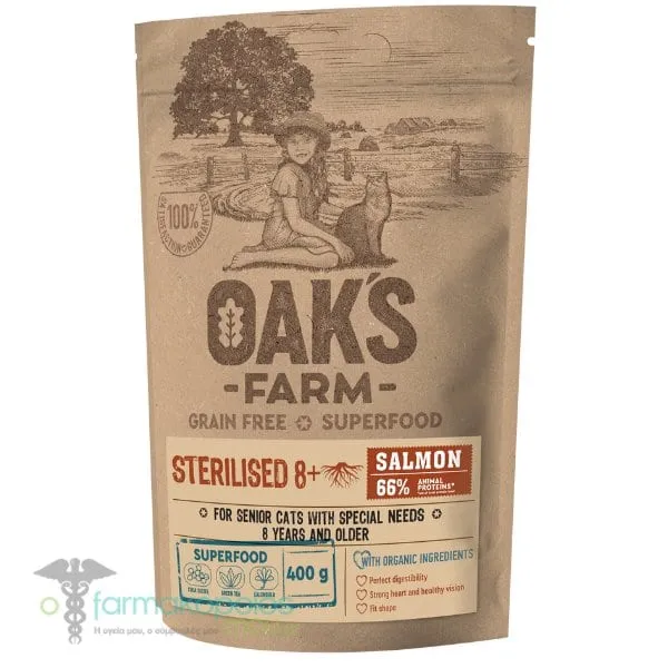 Oak's Farm Grain Free Superfood Sterilised Salmon for Cats 8y+, 400g