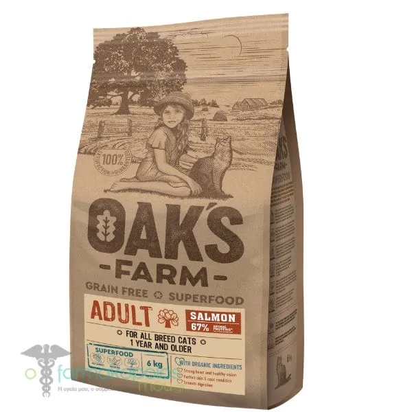 Oak's Farm Grain Free Superfood Adult Salmon for All Breed Cats 1 Year & Older, 6kg