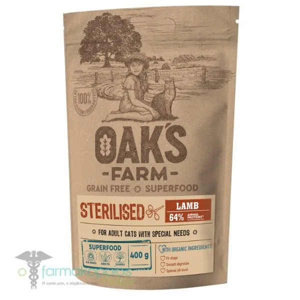 Oak's Farm Grain Free Superfood Cat Adult Sterilised Lamb, 400g