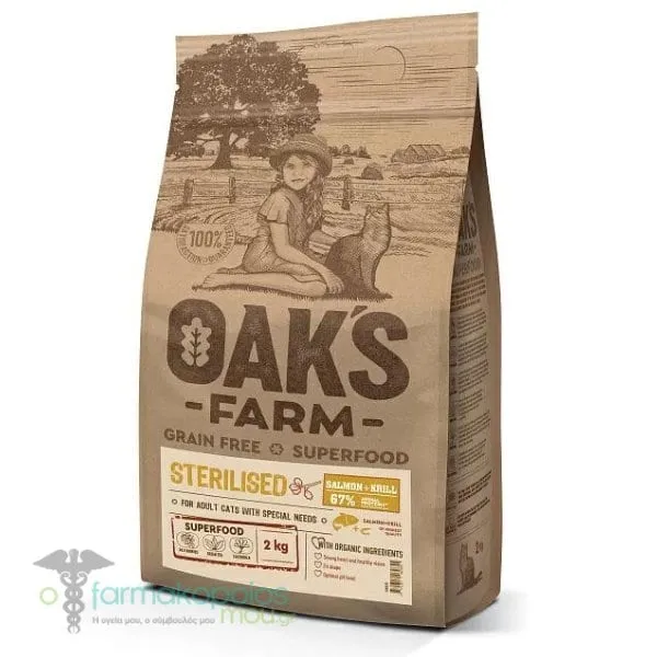 Oak's Farm Grain Free Cat Adult Superfood Sterilised Salmon-Krill, 2kg