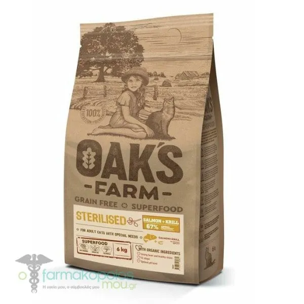 Oak's Farm Grain Free Superfood Sterilised Salmon-Krill for Adult Cats with Special Needs, 6kg