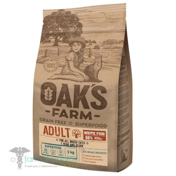 Oak's Farm Grain Free Superfood Adult White Fish for All Breed Cats 1 Year & Older, 2kg