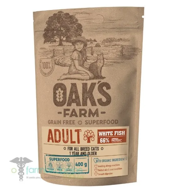 Oak's Farm Grain Free Superfood Adult White Fish for All Breed Cats 1 Year & Older, 400g